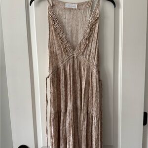 American Threads Tan Ruffled Midi Dress